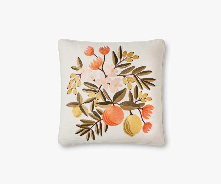 Home RIFLE PAPER Co. Floral | Citrus Floral Embroidered Pillow|Citrus Floral Embroidered Pillow-Orange