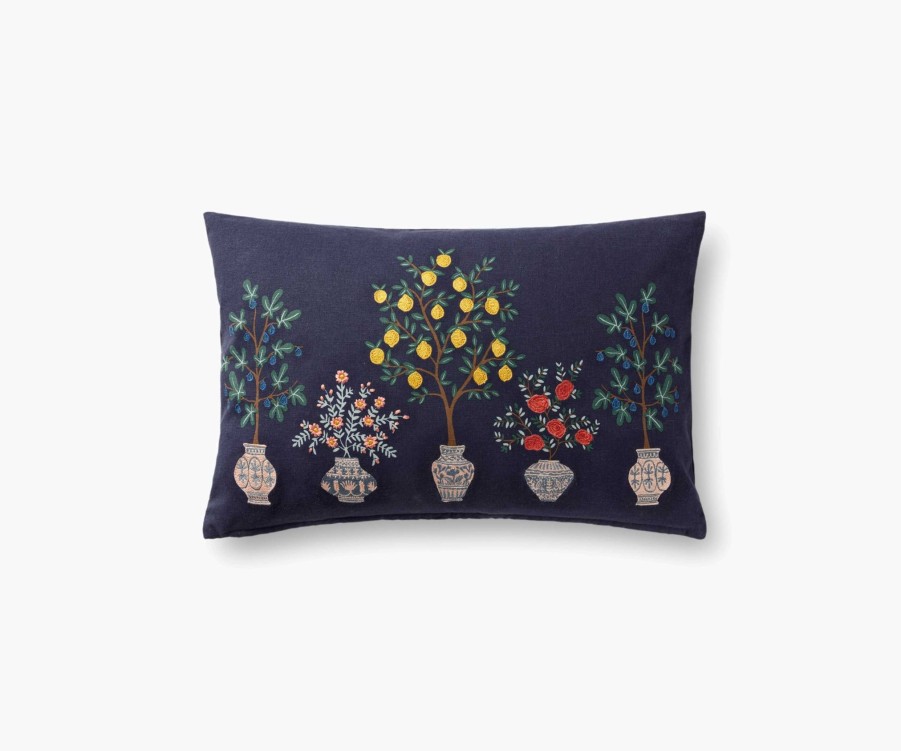 Home RIFLE PAPER Co. Floral | Topiary Embroidered Pillow|Topiary Embroidered Pillow-Navy