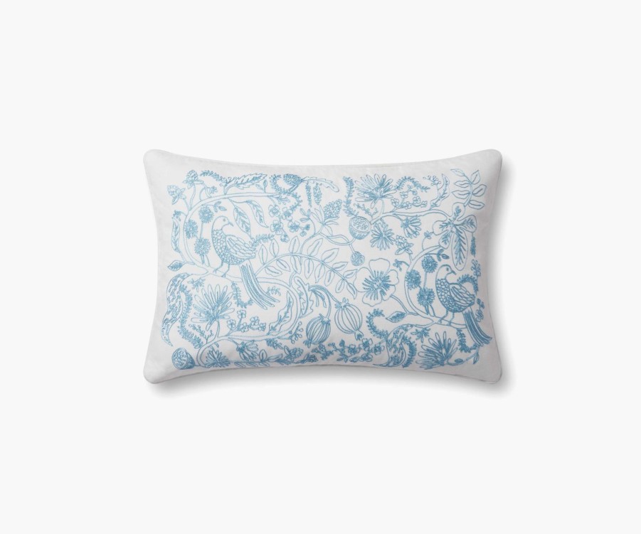 Home RIFLE PAPER Co. Floral | Aviary Embroidered Lumbar Pillow|Aviary Blue Embroidered Lumbar Pillow