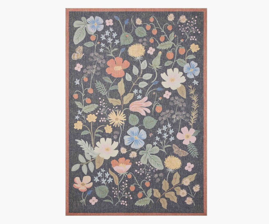 Home RIFLE PAPER Co. Statement | Cotswolds Strawberry Fields Black Power-Loomed Rug|Cotswolds Strawberry Fields Black Power-Loomed Rug