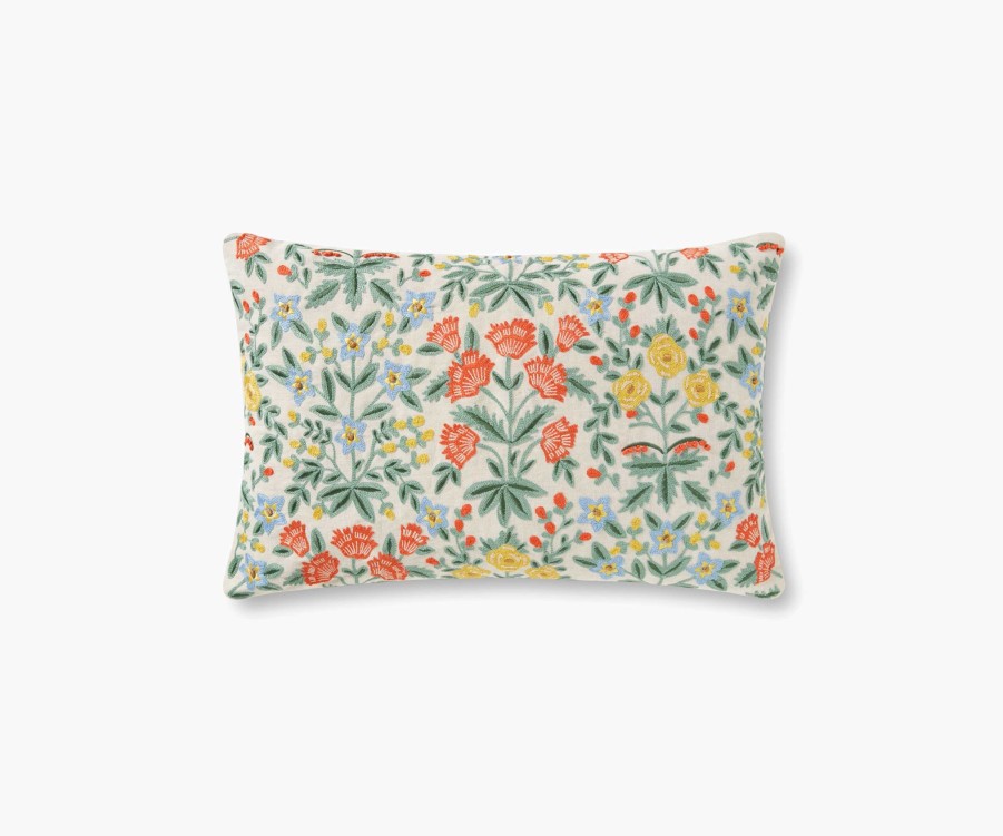 Home RIFLE PAPER Co. Floral | Mughal Rose Embroidered Lumbar Pillow|Mughal Rose Black Embroidered Lumbar Pillow