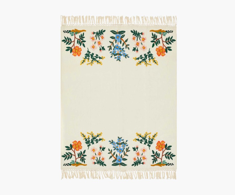 Home RIFLE PAPER Co. Throws | Wildwood Embroidered Throw|Wildwood Ivory Embroidered Throw