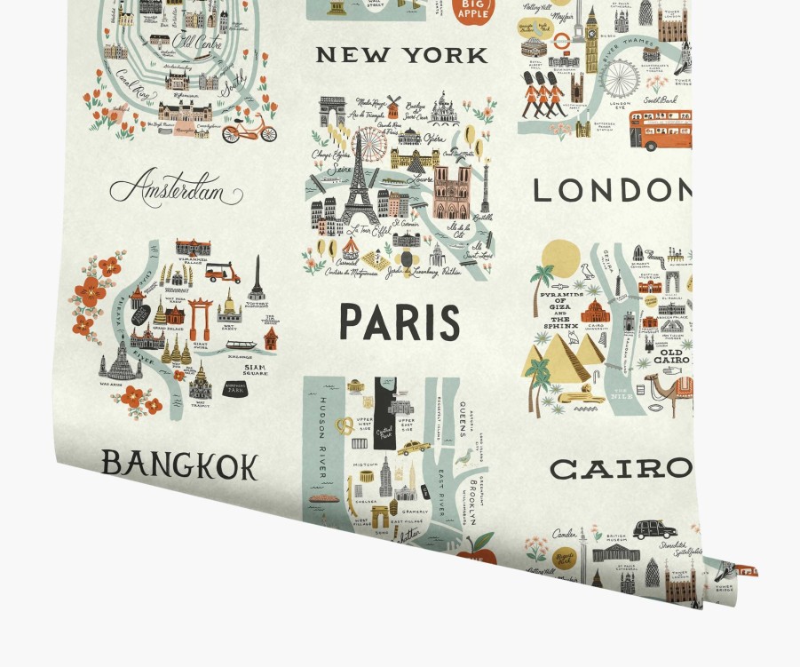 Home RIFLE PAPER Co. Traditional | City Maps Wallpaper|City Maps Mint Wallpaper Double Roll