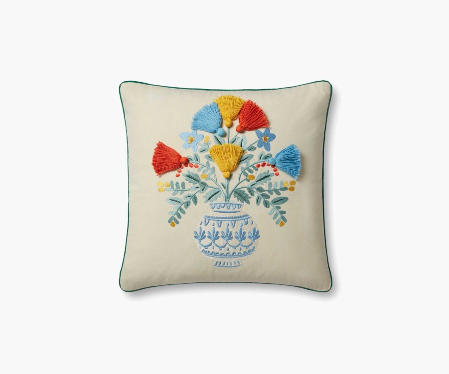 Home RIFLE PAPER Co. Floral | Vase Study No. 5 Embroidered Pillow|Vase Study No. 5 Ivory Embroidered Pillow