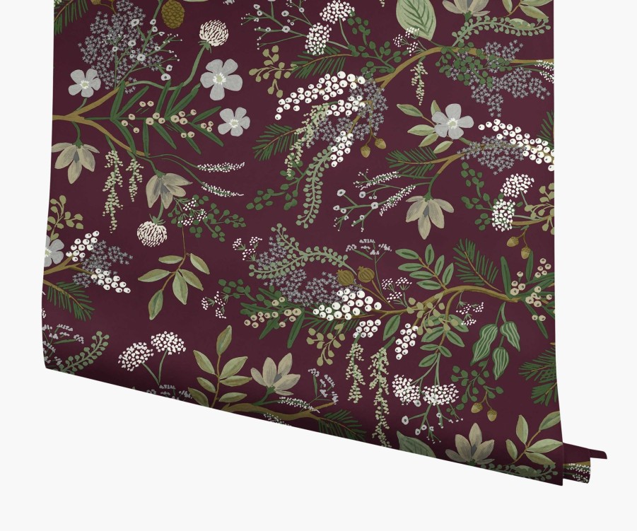 Home RIFLE PAPER Co. Traditional | Juniper Forest Wallpaper|Juniper Forest Burgundy Wallpaper Double Roll