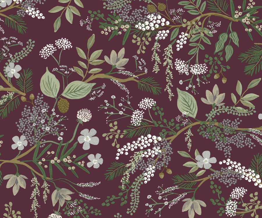 Home RIFLE PAPER Co. Traditional | Juniper Forest Wallpaper|Juniper Forest Burgundy Wallpaper Double Roll