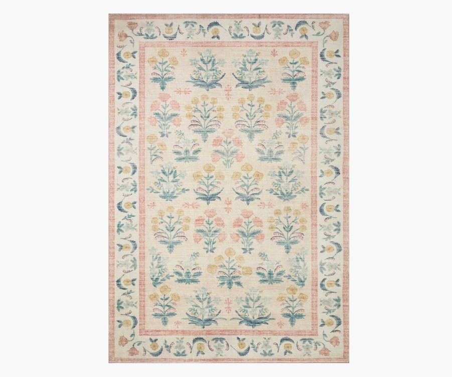 Home RIFLE PAPER Co. Statement | Eden Mughal Rose Printed Rug|Eden Mughal Rose Blush Power-Loomed Rug 2.3X3.9