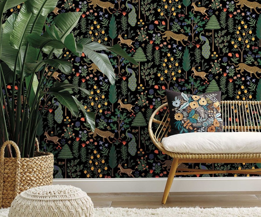 Home RIFLE PAPER Co. Peel & Stick | Menagerie Peel & Stick Wallpaper Sample|Menagerie Black Peel & Stick Wallpaper Sample