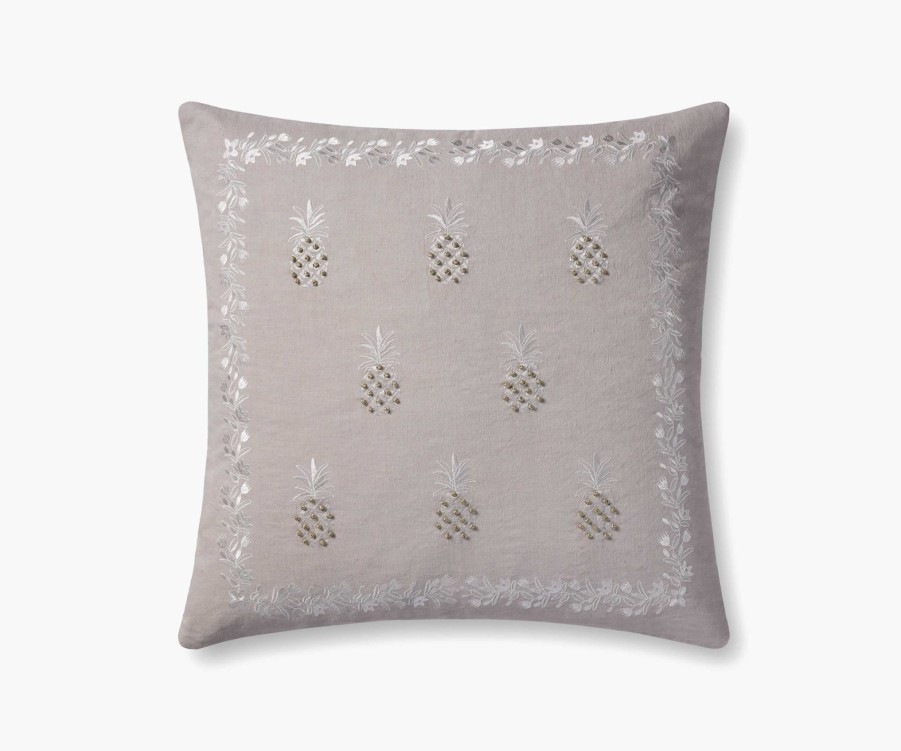 Home RIFLE PAPER Co. Figurative | Pineapple Embroidered Pillow|Pineapple Khaki Embroidered Pillow