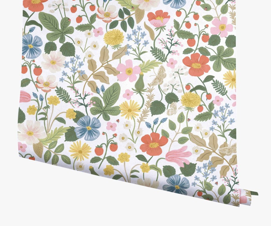 Home RIFLE PAPER Co. Traditional | Strawberry Fields Wallpaper|Strawberry Fields Teal Wallpaper Double Roll