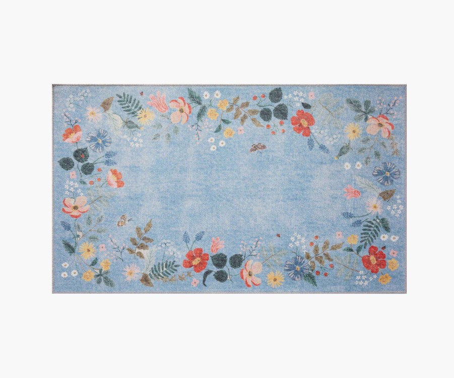 Home RIFLE PAPER Co. Scatter | Atelier Strawberry Fields Border Periwinkle Non-Slip Rug|Atelier Strawberry Fields Border Periwinkle Non-Slip Rug