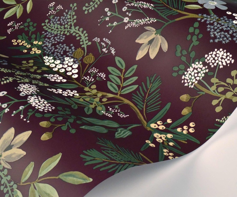 Home RIFLE PAPER Co. Samples | Juniper Forest Wallpaper Sample|Juniper Forest Burgundy Wallpaper Sample