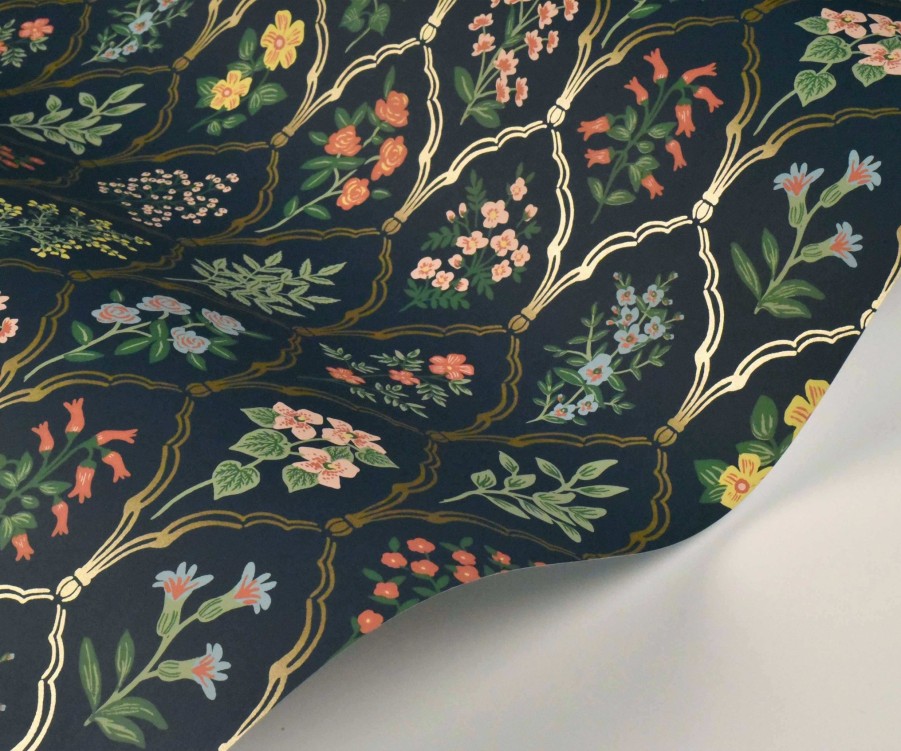 Home RIFLE PAPER Co. Samples | Hawthorne Wallpaper Sample|Hawthorne Black Linen Wallpaper Sample