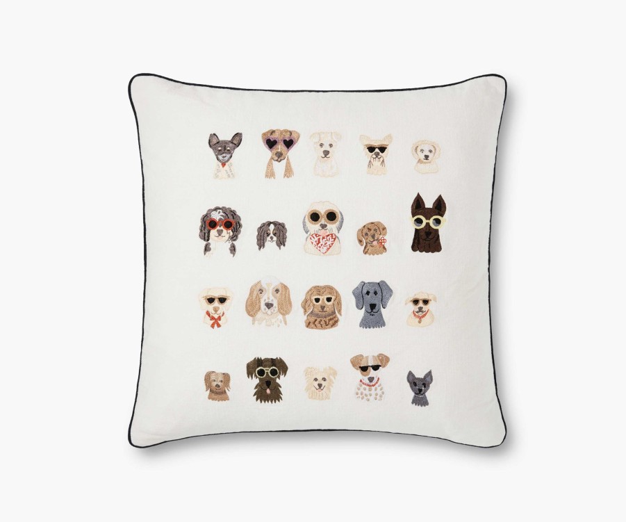 Home RIFLE PAPER Co. Figurative | Dog Days Embroidered Pillow|Dog Days Embroidered Pillow-Cream