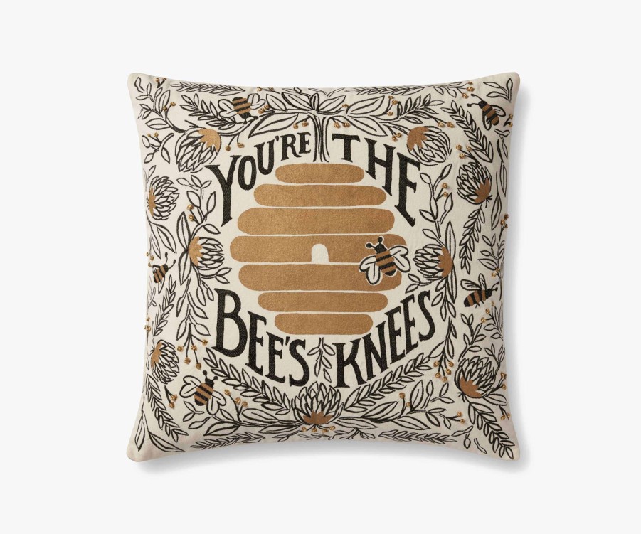 Home RIFLE PAPER Co. Sayings | Bee'S Knees Embroidered Pillow|Bee'S Knees Black & Gold Embroidered Pillow