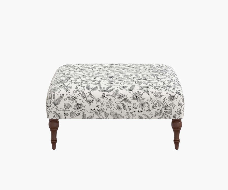 Home RIFLE PAPER Co. Ottomans | Greenwich Ottoman| Black & Cream Greenwich Ottoman With Leg