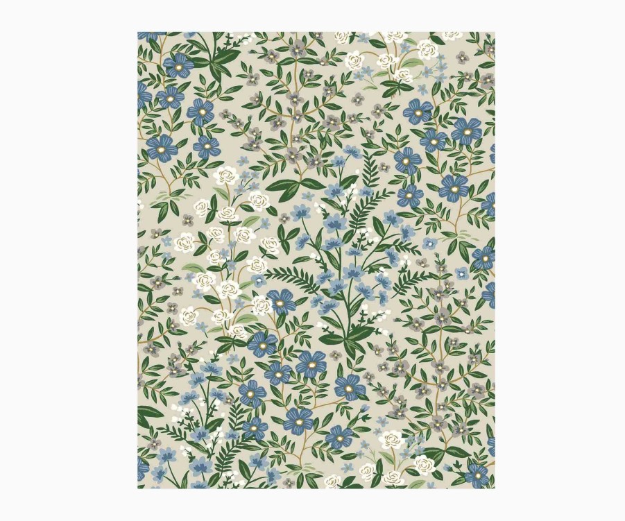 Home RIFLE PAPER Co. Samples | Wildwood Garden Wallpaper Sample|Wildwood Garden Blue Wallpaper Sample