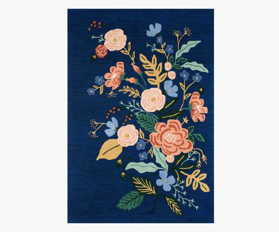 Home RIFLE PAPER Co. Statement | Les Fleurs Floral Vines Indigo Wool-Hooked Rug|Les Fleurs Floral Vines Indigo Wool-Hooked Rug