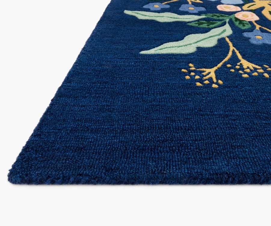 Home RIFLE PAPER Co. Statement | Les Fleurs Floral Vines Indigo Wool-Hooked Rug|Les Fleurs Floral Vines Indigo Wool-Hooked Rug