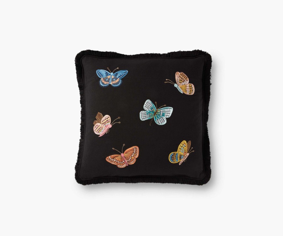 Home RIFLE PAPER Co. Figurative | Butterflies Embroidered Pillow|Butterflies Embroidered Pillow-Black Multi