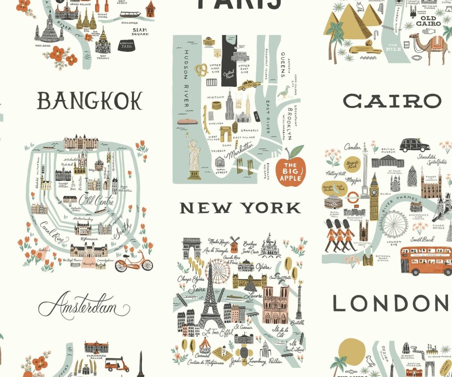 Home RIFLE PAPER Co. Traditional | City Maps Wallpaper|City Maps Blue & Red Wallpaper Double Roll