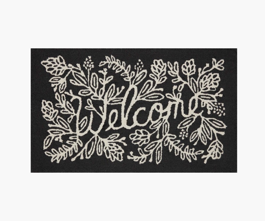 Home RIFLE PAPER Co. Scatter | Minnie Welcome Black Wool-Hooked Rug|Minnie Welcome Black Wool-Hooked Rug