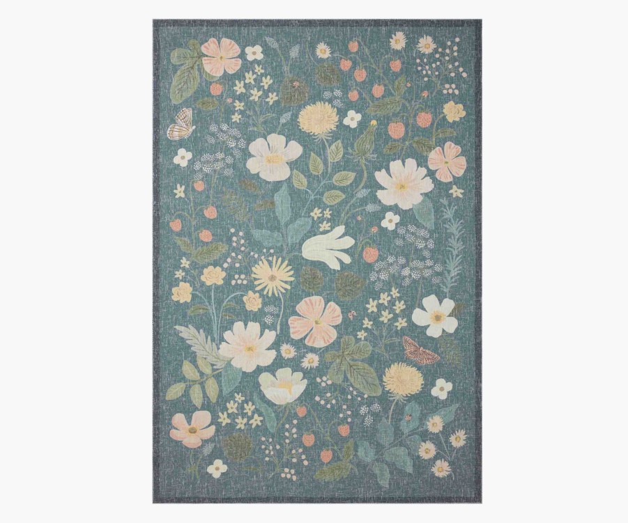 Home RIFLE PAPER Co. Statement | Cotswolds Strawberry Fields Teal Power-Loomed Rug|Cotswolds Strawberry Fields Teal Power-Loomed Rug