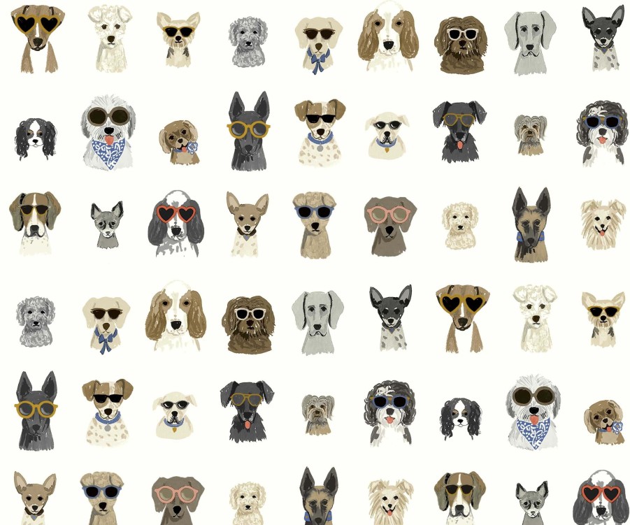 Home RIFLE PAPER Co. Peel & Stick | Dog Days Peel & Stick Wallpaper|Dog Days White Multi Peel & Stick Wallpaper