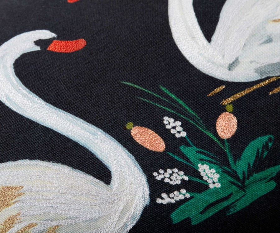 Home RIFLE PAPER Co. Figurative | Swans Embroidered Pillow|Swans Embroidered Pillow-Black Multi