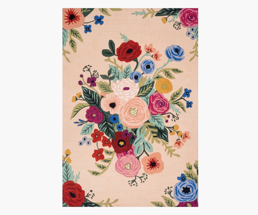 Home RIFLE PAPER Co. Statement | Les Fleurs Juliet Rose Bouquet Blush Wool-Hooked Rug|Les Fleurs Juliet Rose Bouquet Blush Wool-Hooked Rug