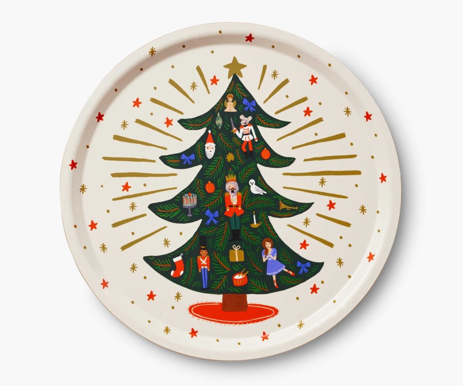 Home RIFLE PAPER Co. Serving Trays | Holiday Round Serving Tray| Round Serving Tray