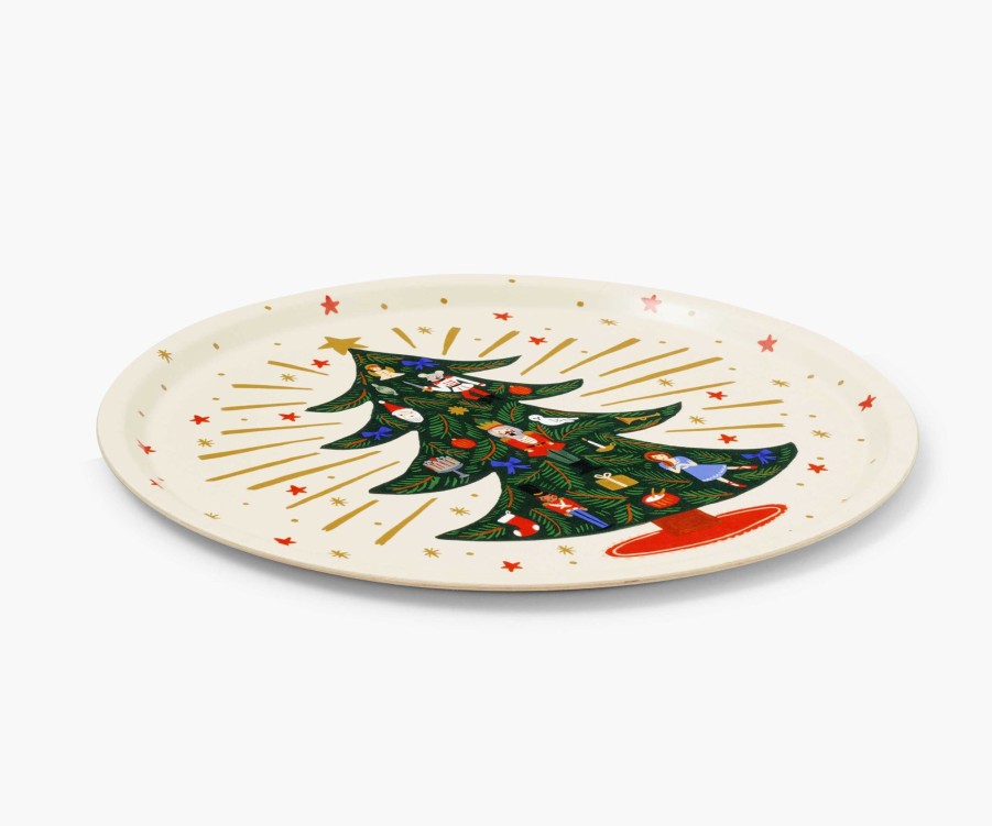 Home RIFLE PAPER Co. Serving Trays | Holiday Round Serving Tray| Round Serving Tray